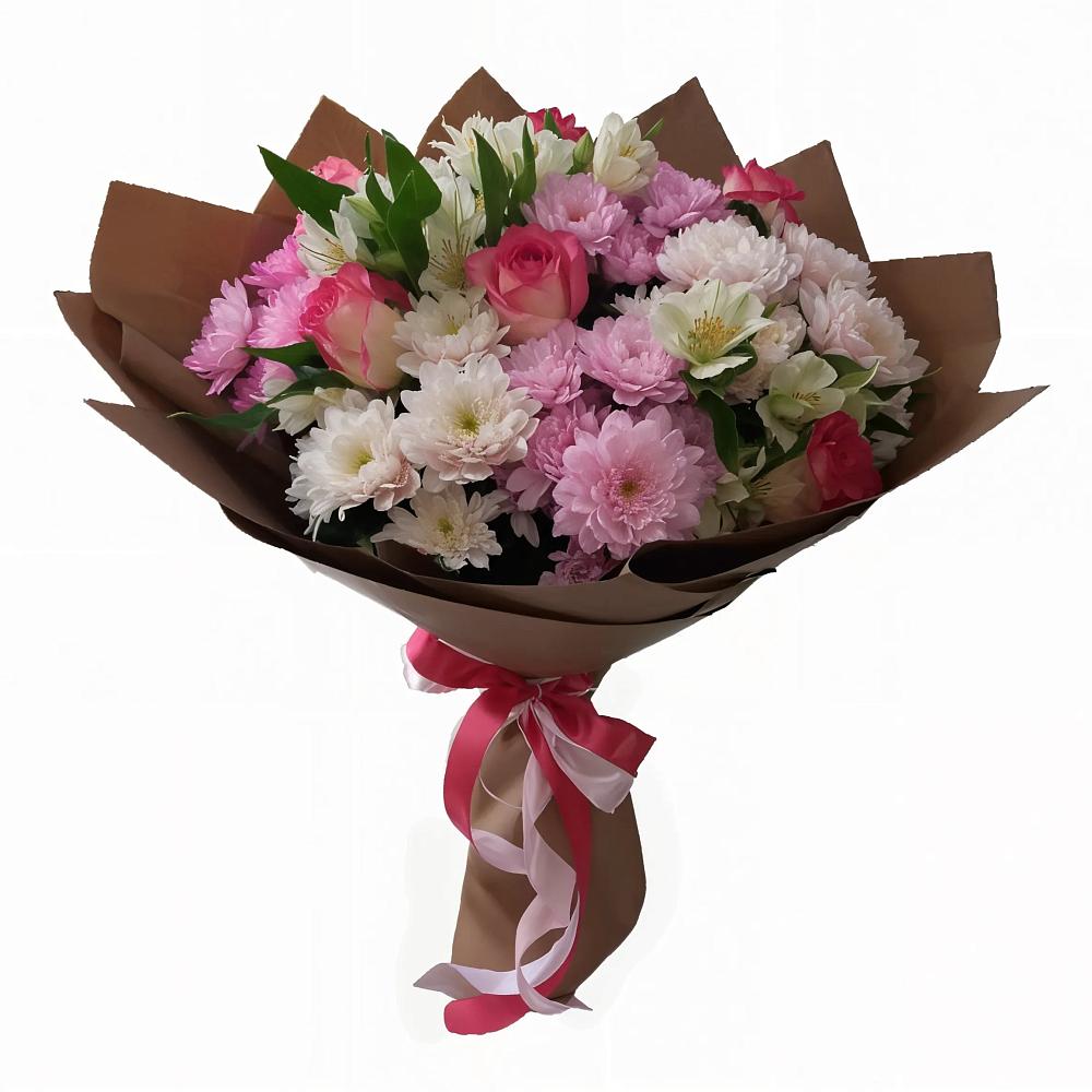 Букет Розовое очарование в Артемовске Букет цветов из: Хризантемы, Альстромерии и Розы в Артемовске